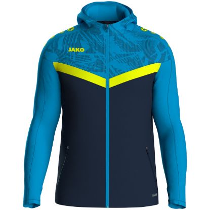 Afbeeldingen van Jas met kap Iconic  marine JAKO-blauw/fluogeel