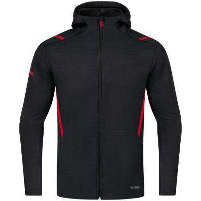 Afbeeldingen van Vrijetijdsvest met kap Challenge  zwart gemeleerd/rood