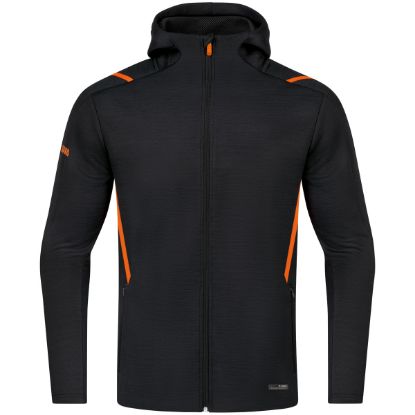 Afbeeldingen van Vrijetijdsvest met kap Challenge  zwart gemeleerd/fluo oranje
